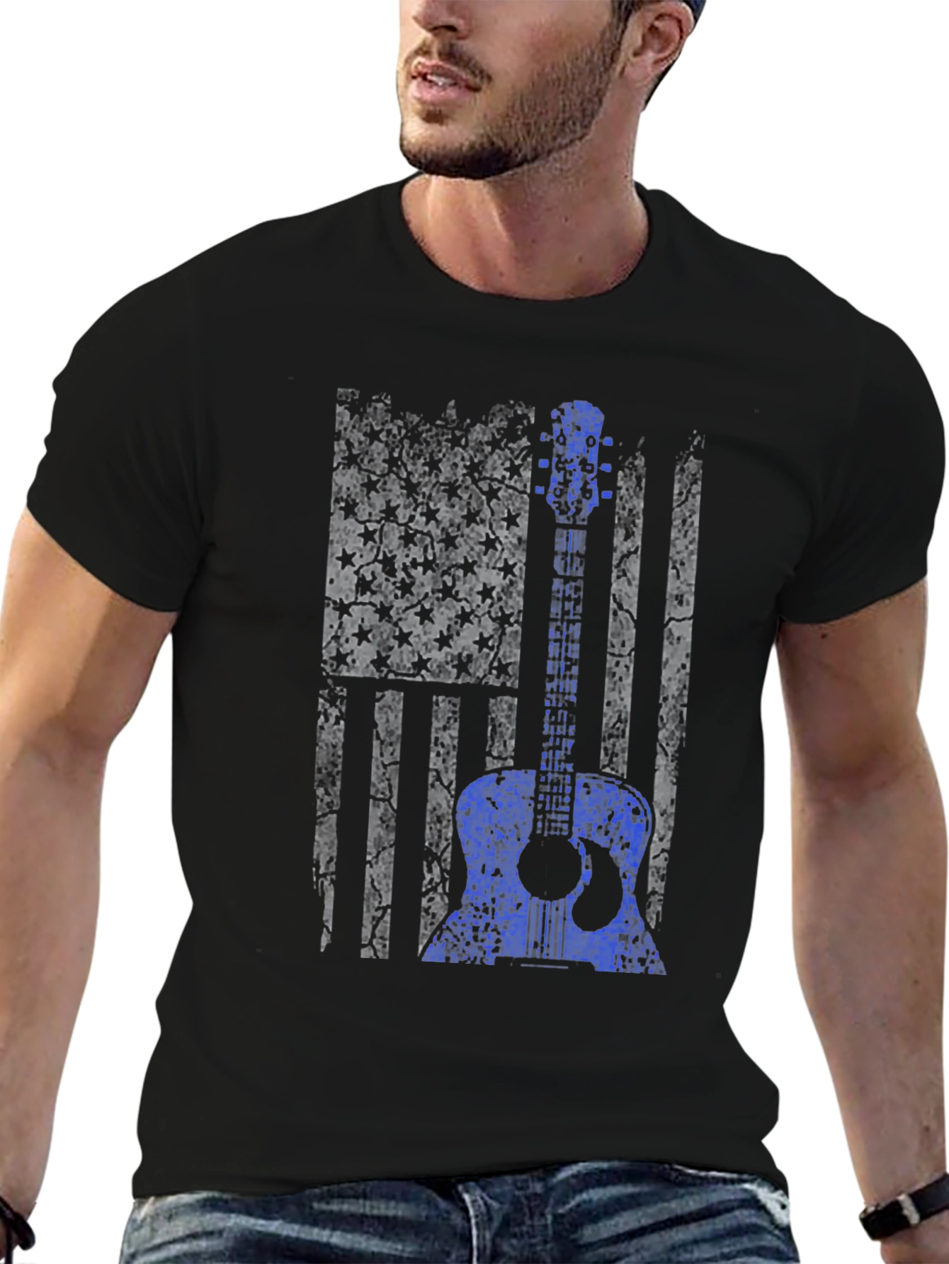Distressed American Flag Guitar T-Shirt