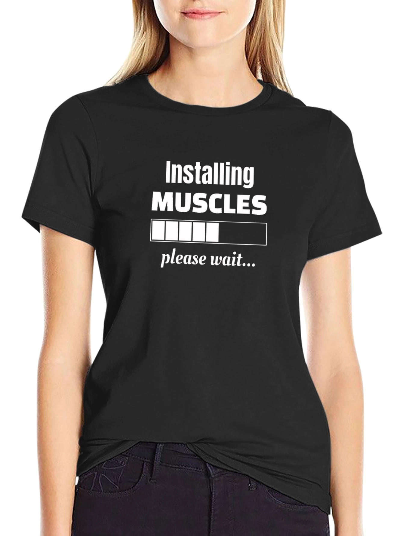 Installing Muscles Funny Black T-Shirt