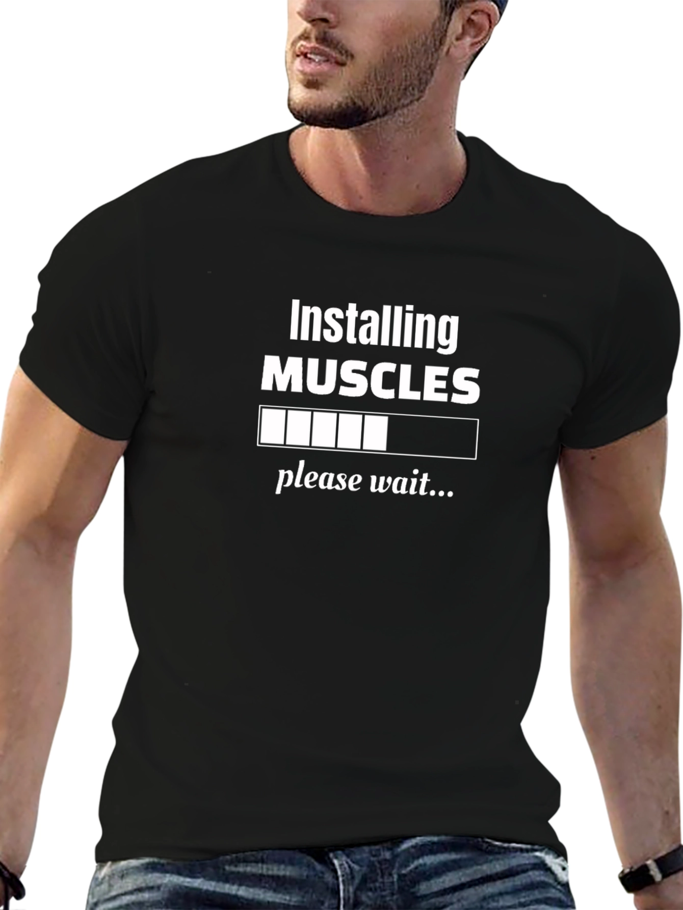 Installing Muscles Funny Black T-Shirt