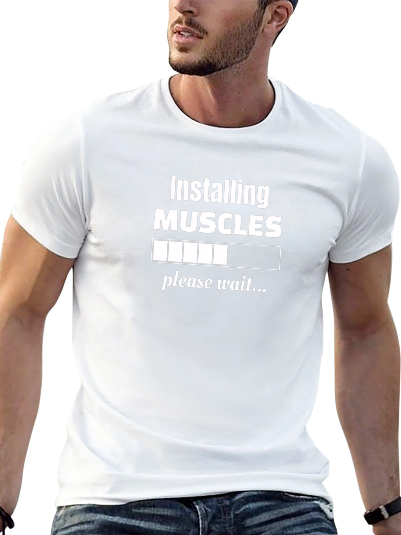 Installing Muscles Funny Black T-Shirt