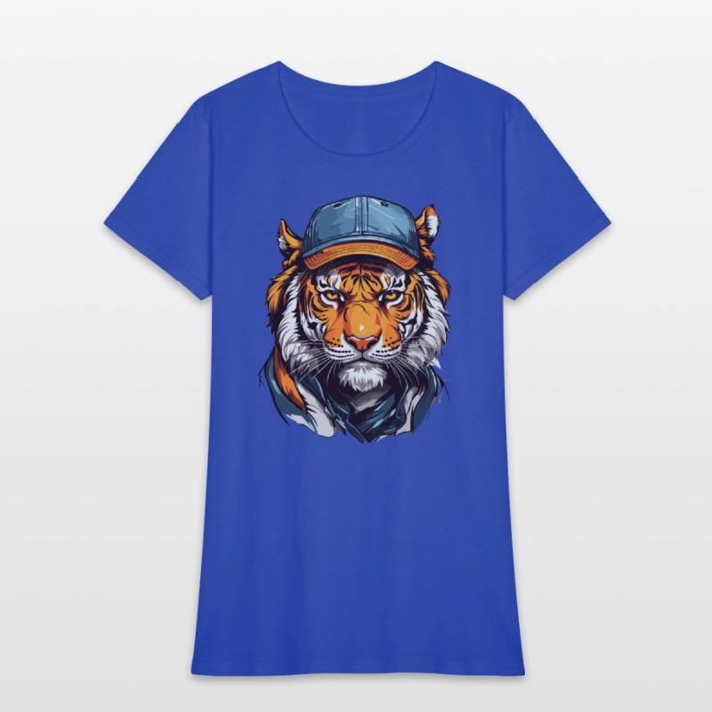 Tiger head wearing trucker hat cap