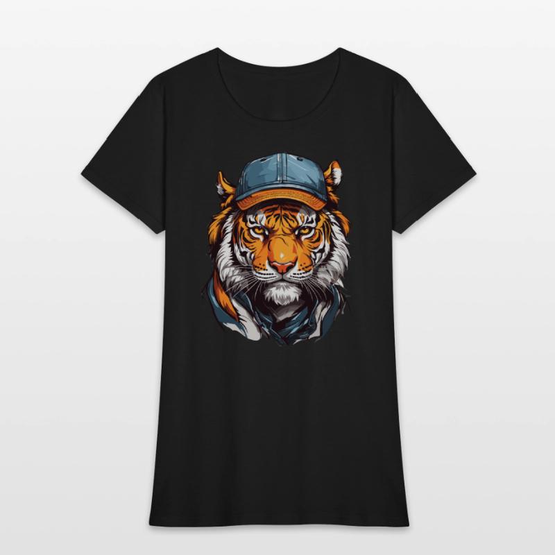 Tiger head wearing trucker hat cap