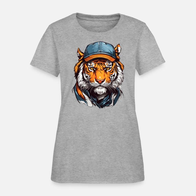 Tiger head wearing trucker hat cap