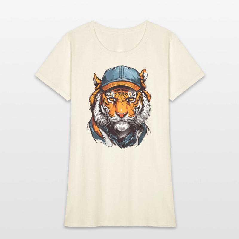 Tiger head wearing trucker hat cap