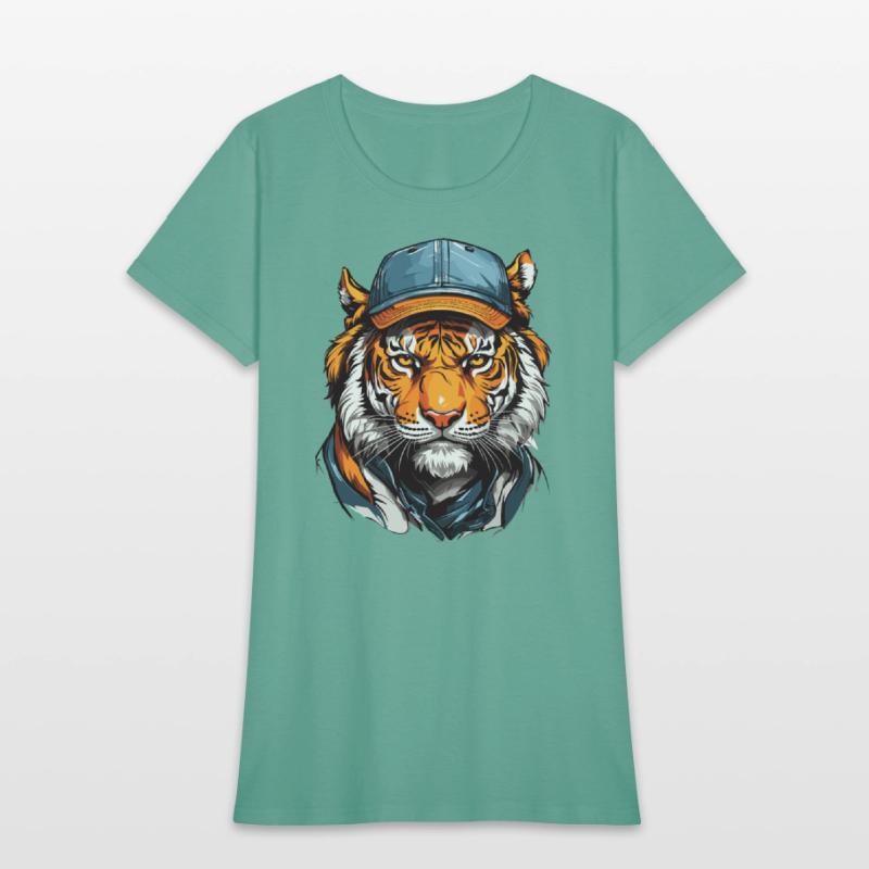 Tiger head wearing trucker hat cap