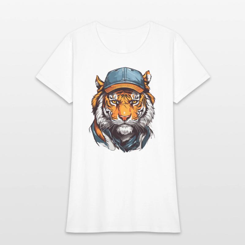 Tiger head wearing trucker hat cap