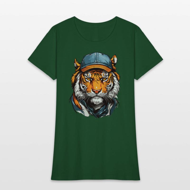 Tiger head wearing trucker hat cap