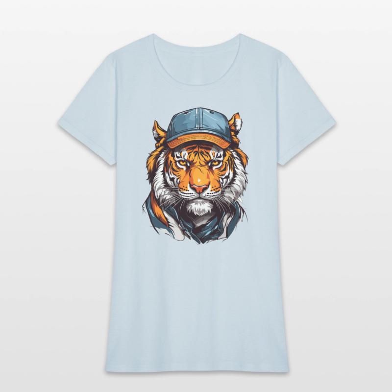 Tiger head wearing trucker hat cap