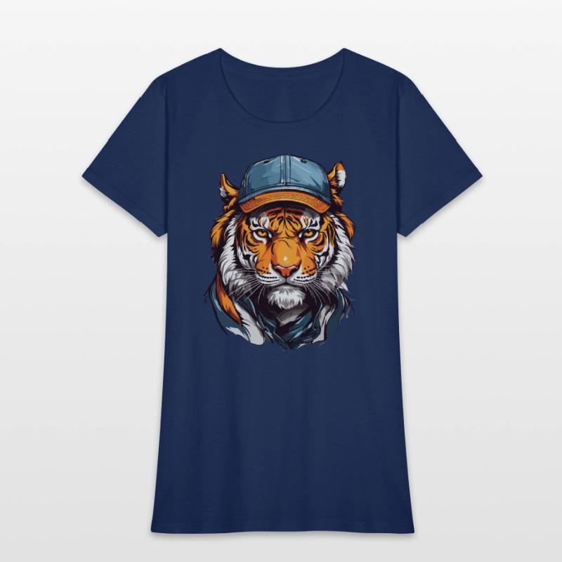 Tiger head wearing trucker hat cap