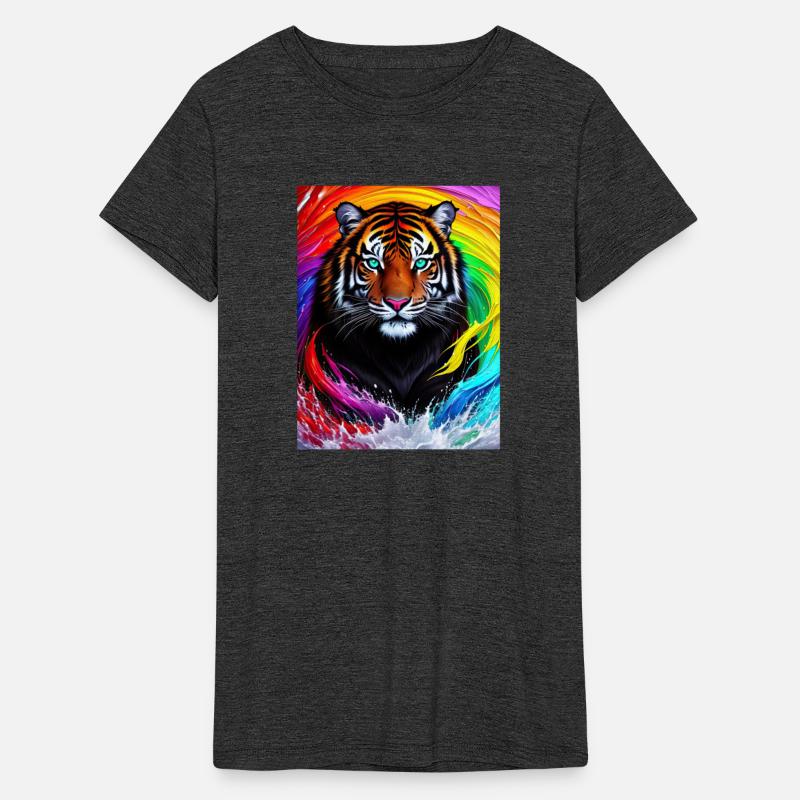 Tiger with rainbow splashes of colors