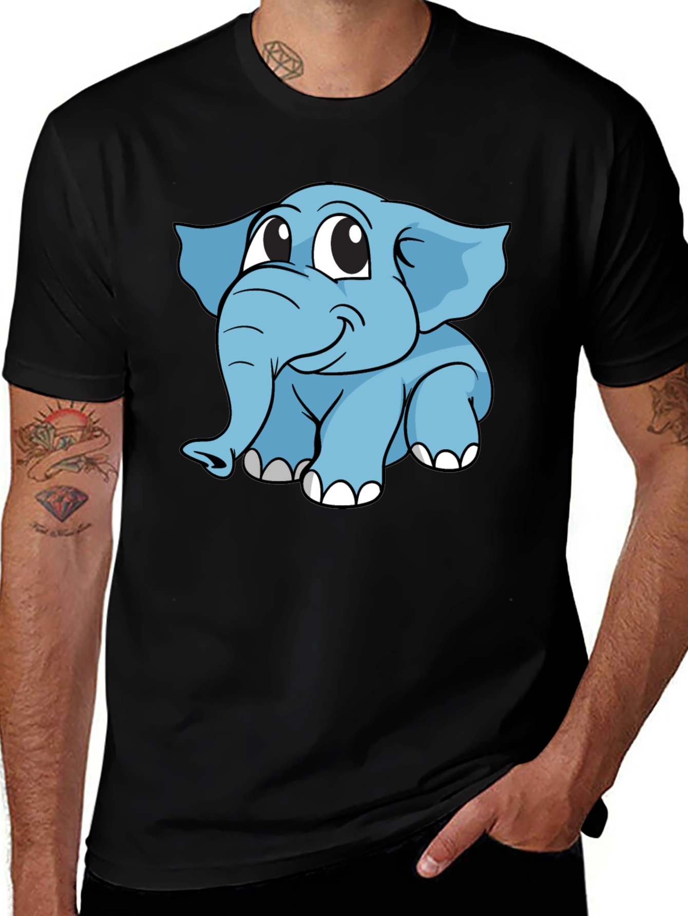 Cute Elephant Graphic T-Shirt - Black Cotton Blend