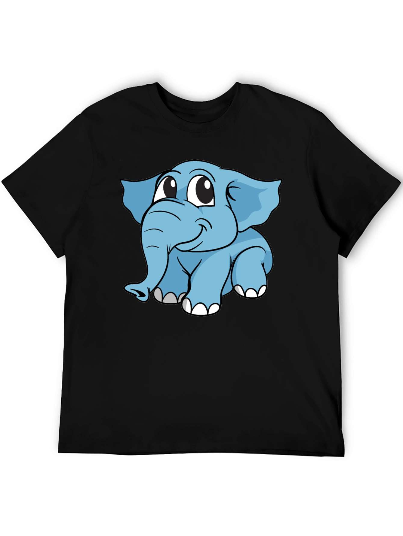 Cute Elephant Graphic T-Shirt - Black Cotton Blend