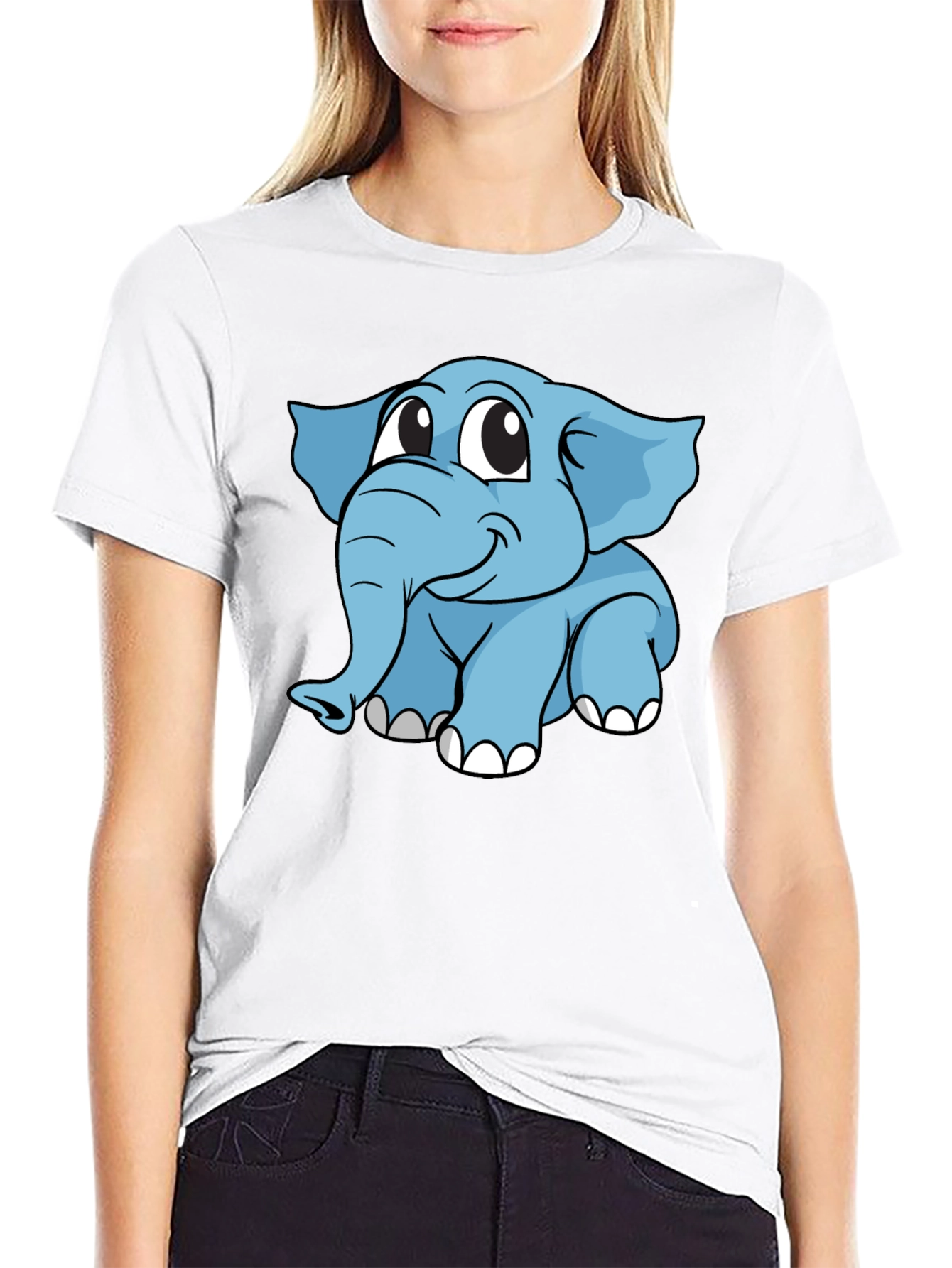 Cute Elephant Graphic T-Shirt - Black Cotton Blend