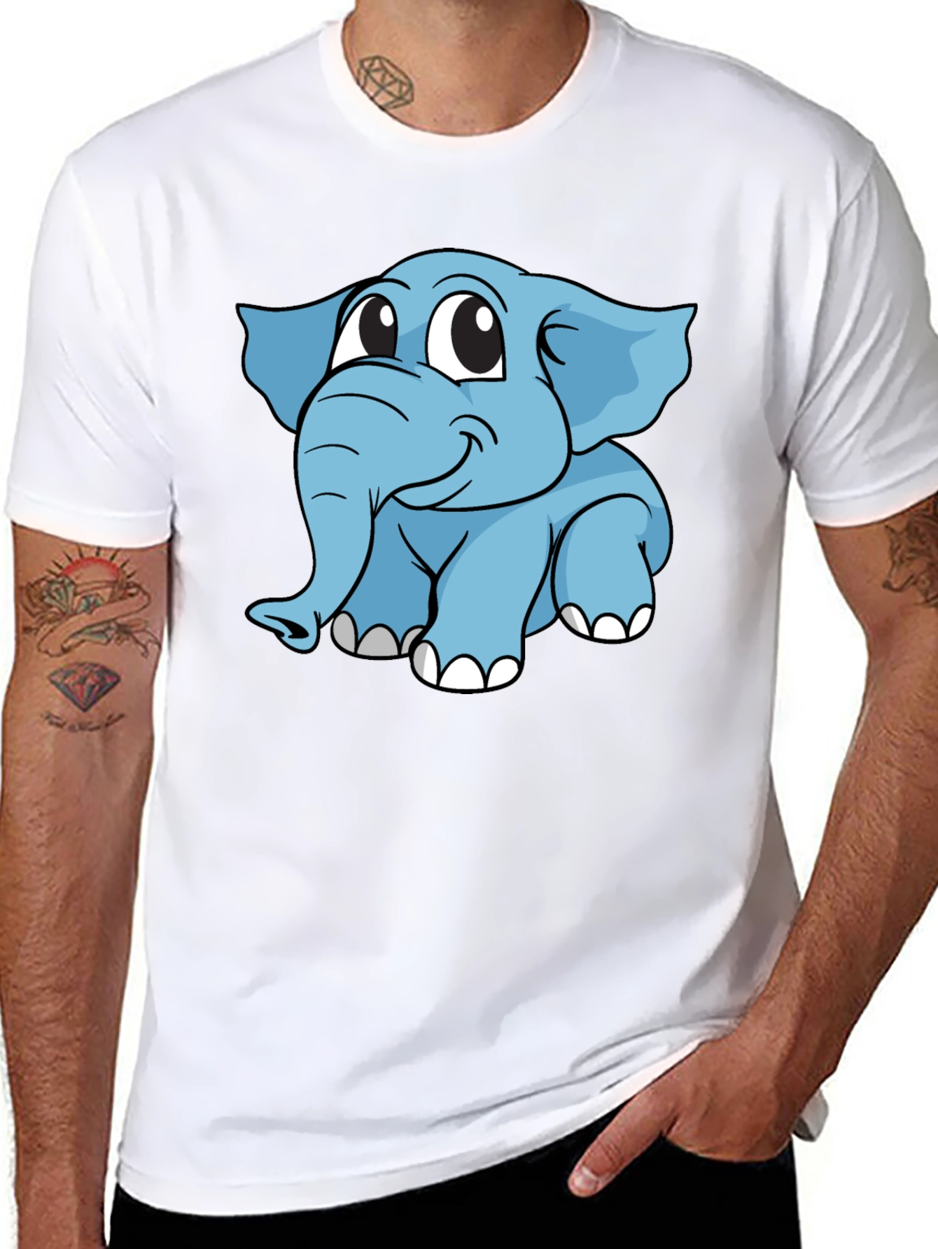 Cute Elephant Graphic T-Shirt - Black Cotton Blend