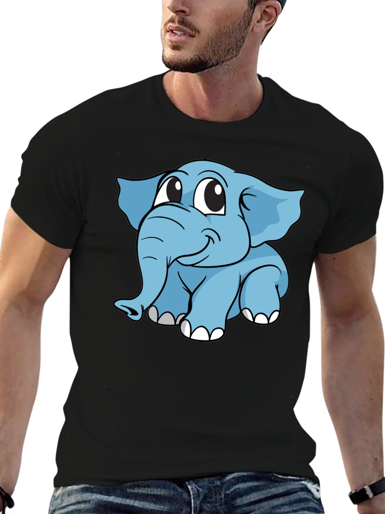 Cute Elephant Graphic T-Shirt - Black Cotton Blend