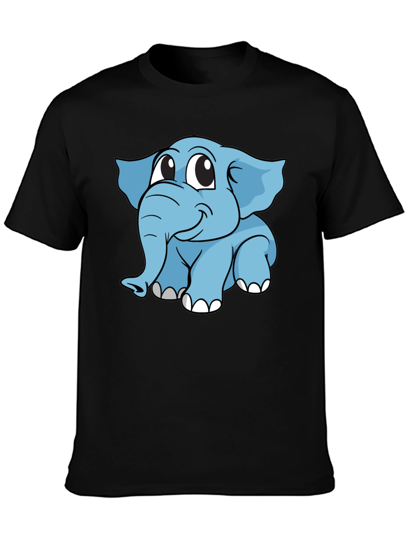 Cute Elephant Graphic T-Shirt - Black Cotton Blend