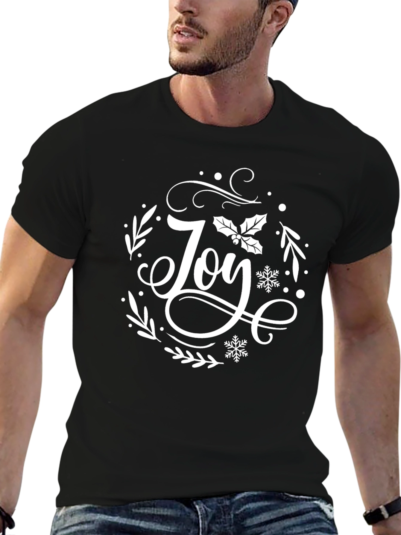 Festive Joy Graphic Tee - Black Holiday Shirt