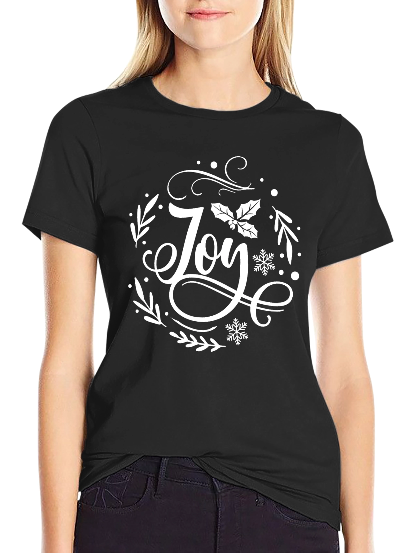 Festive Joy Graphic Tee - Black Holiday Shirt