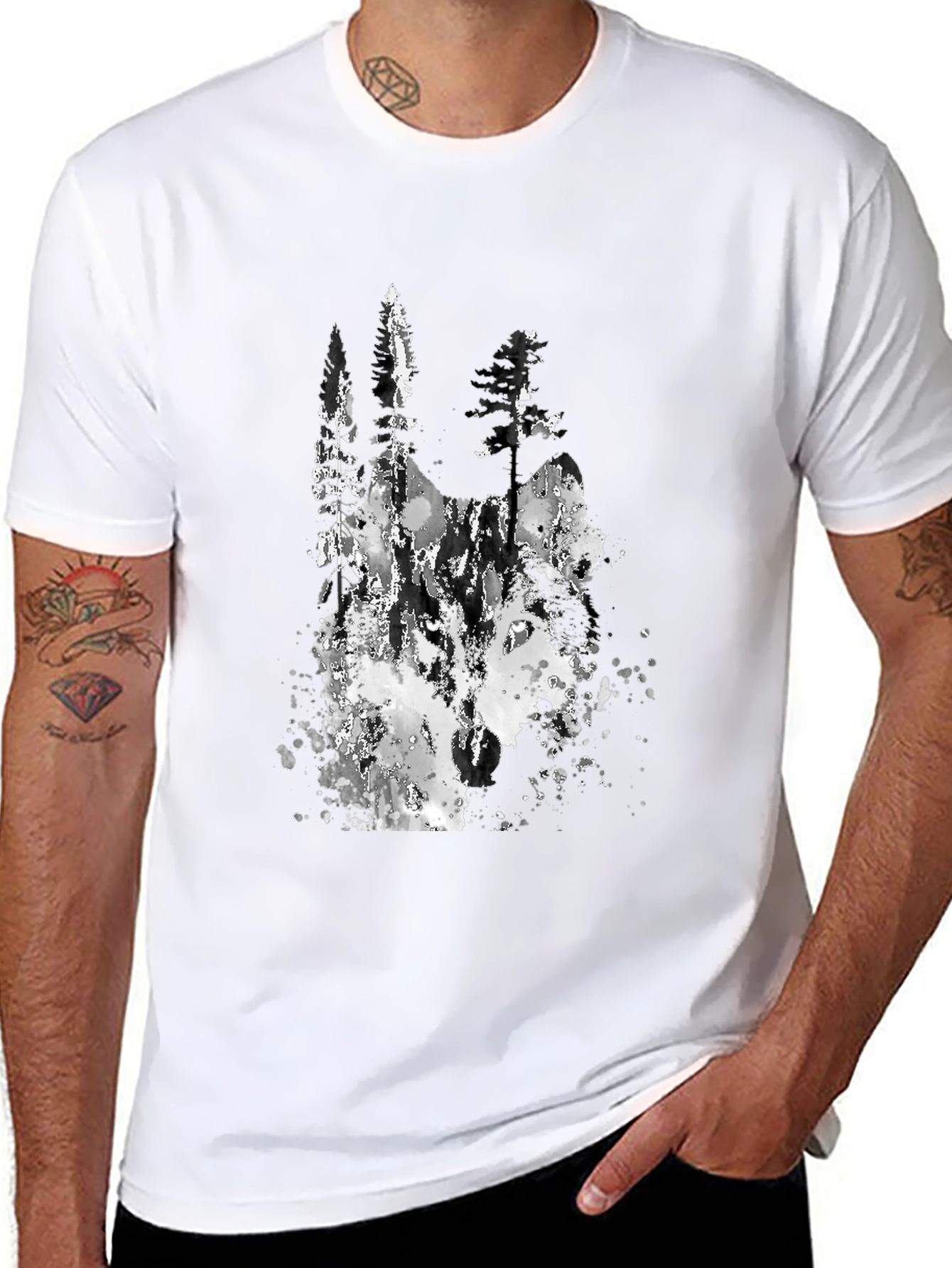 Abstract Forest Print Black T-Shirt