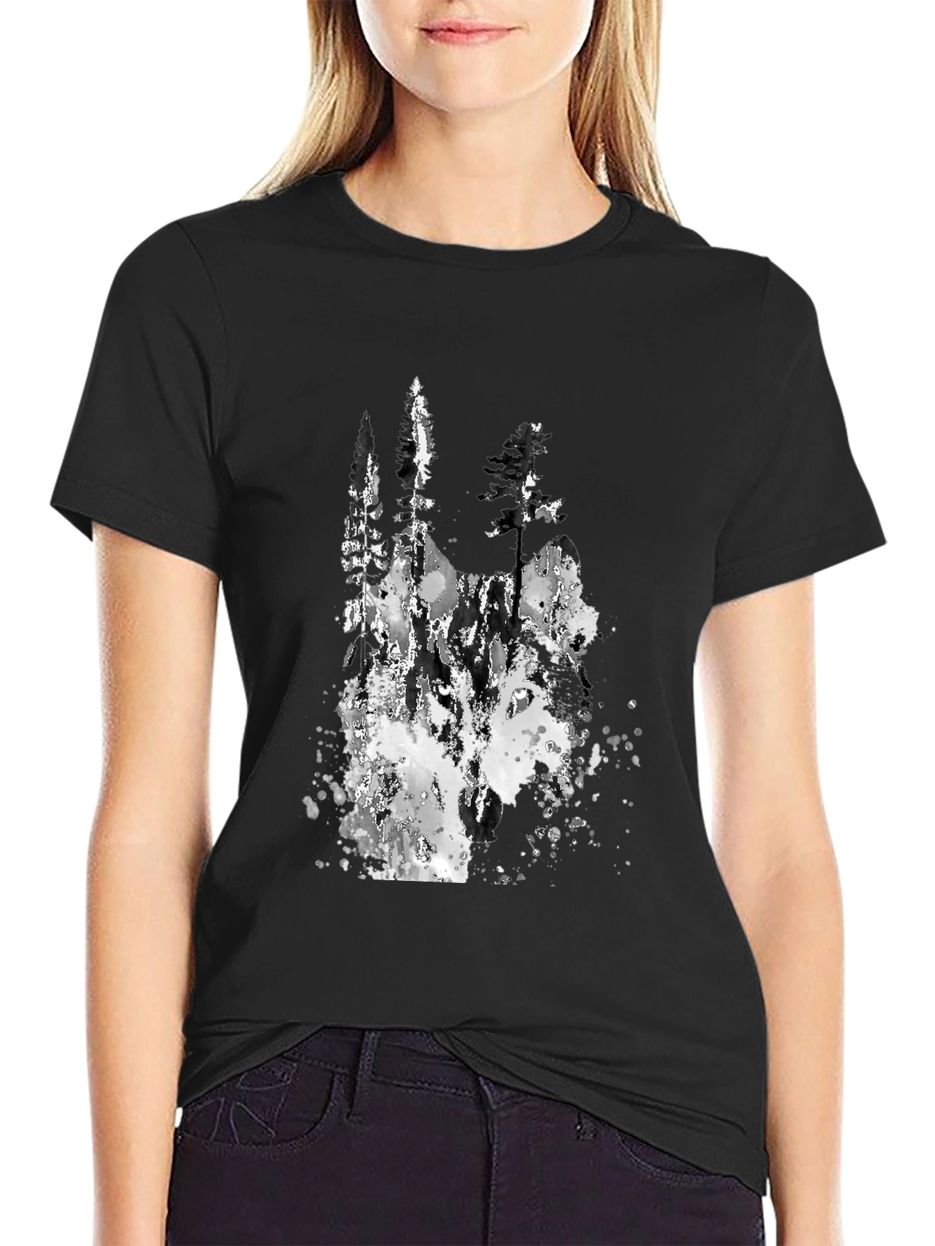 Abstract Forest Print Black T-Shirt