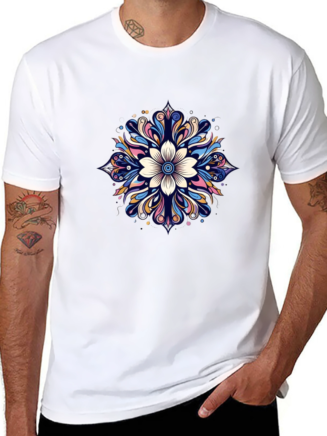 Floral Mandala Graphic Black T-Shirt