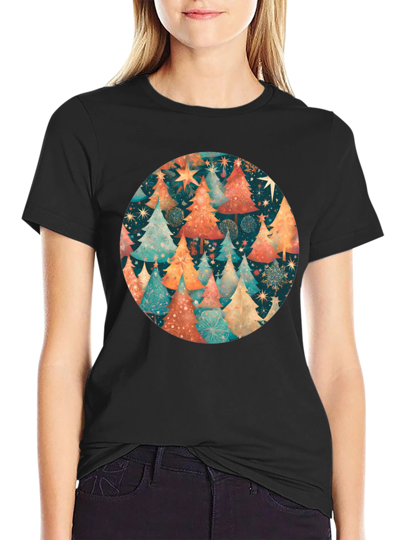 Festive Christmas Tree Circle Graphic Tee