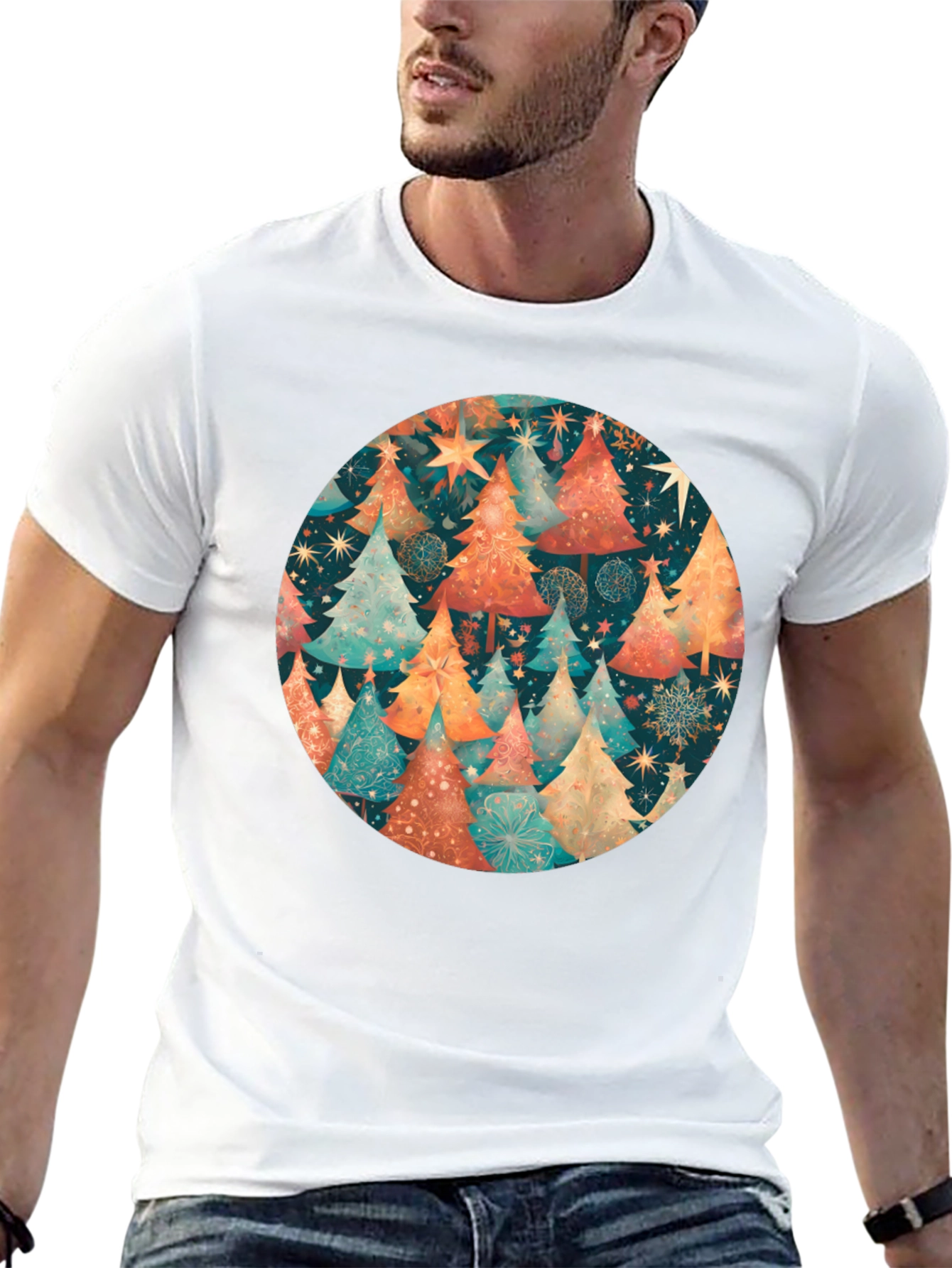 Festive Christmas Tree Circle Graphic Tee