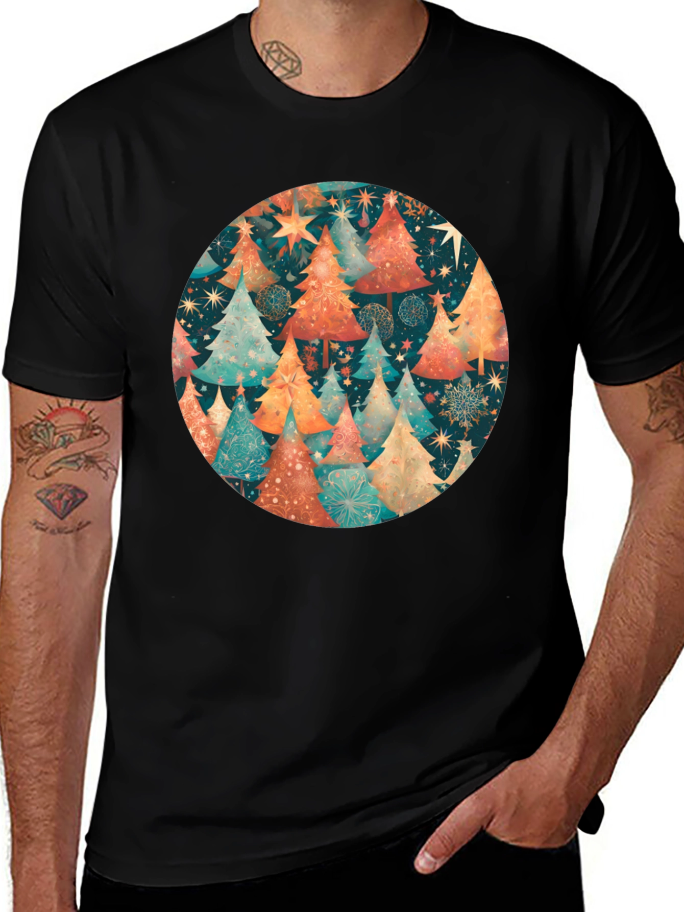 Festive Christmas Tree Circle Graphic Tee