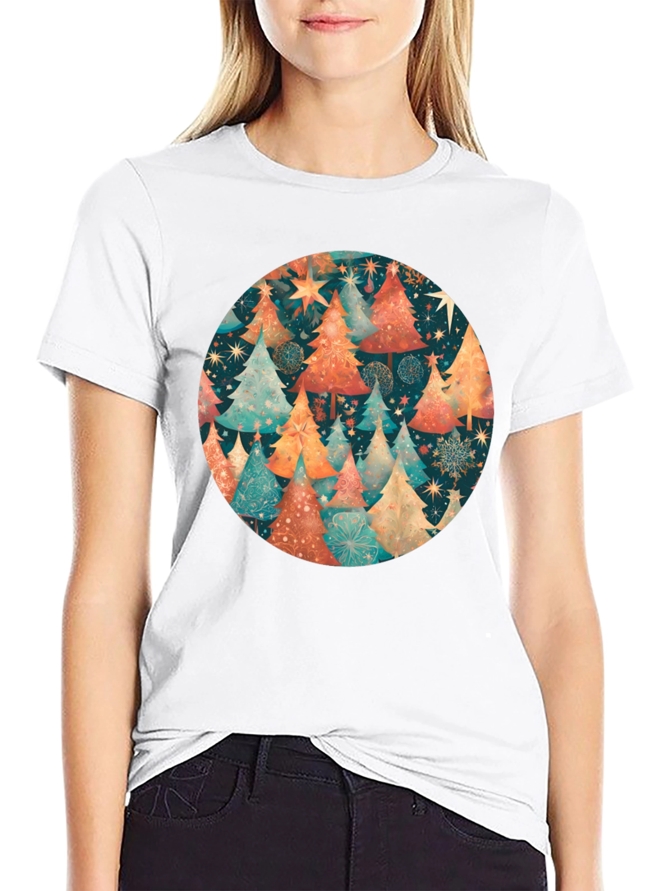 Festive Christmas Tree Circle Graphic Tee