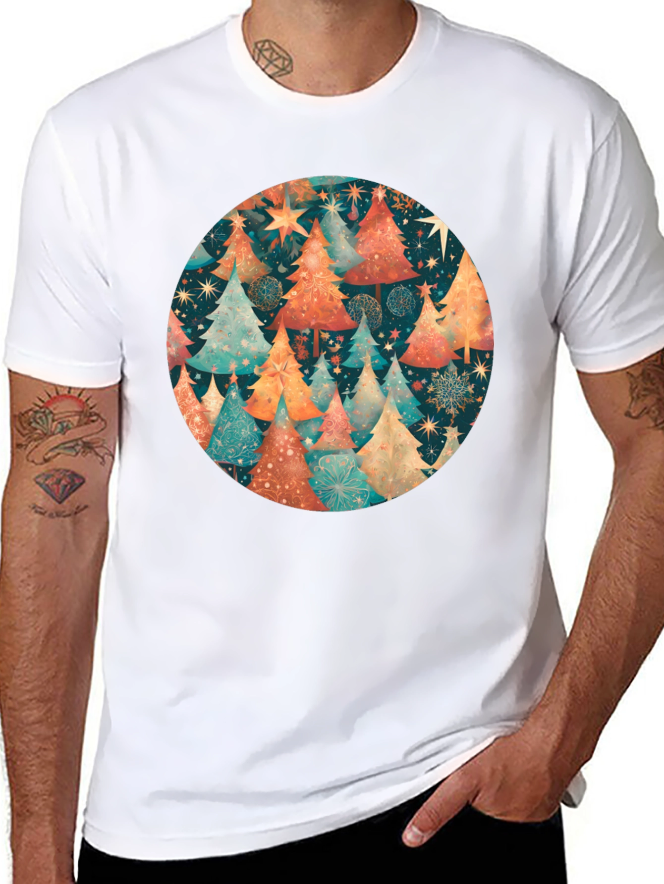 Festive Christmas Tree Circle Graphic Tee