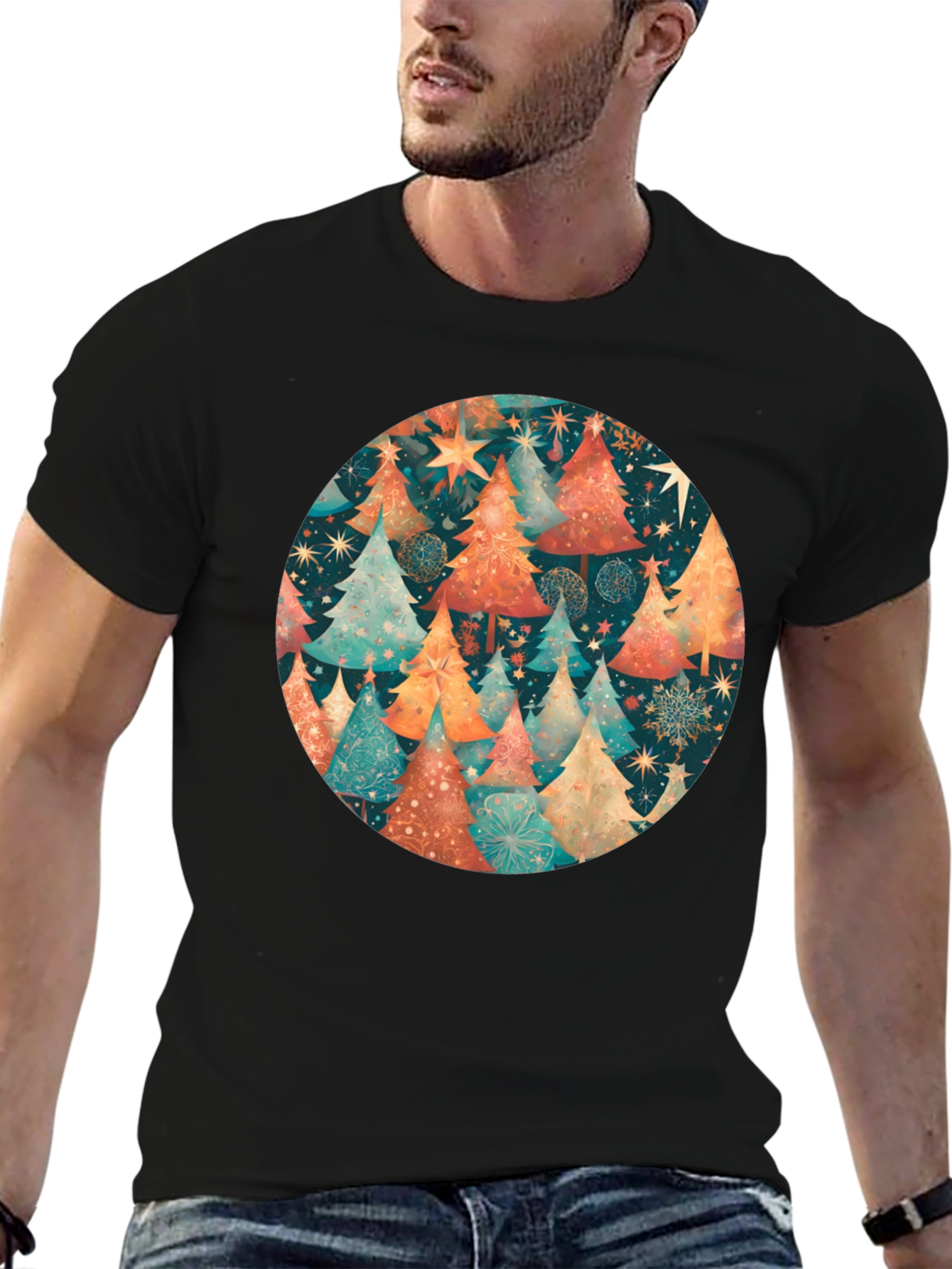 Festive Christmas Tree Circle Graphic Tee