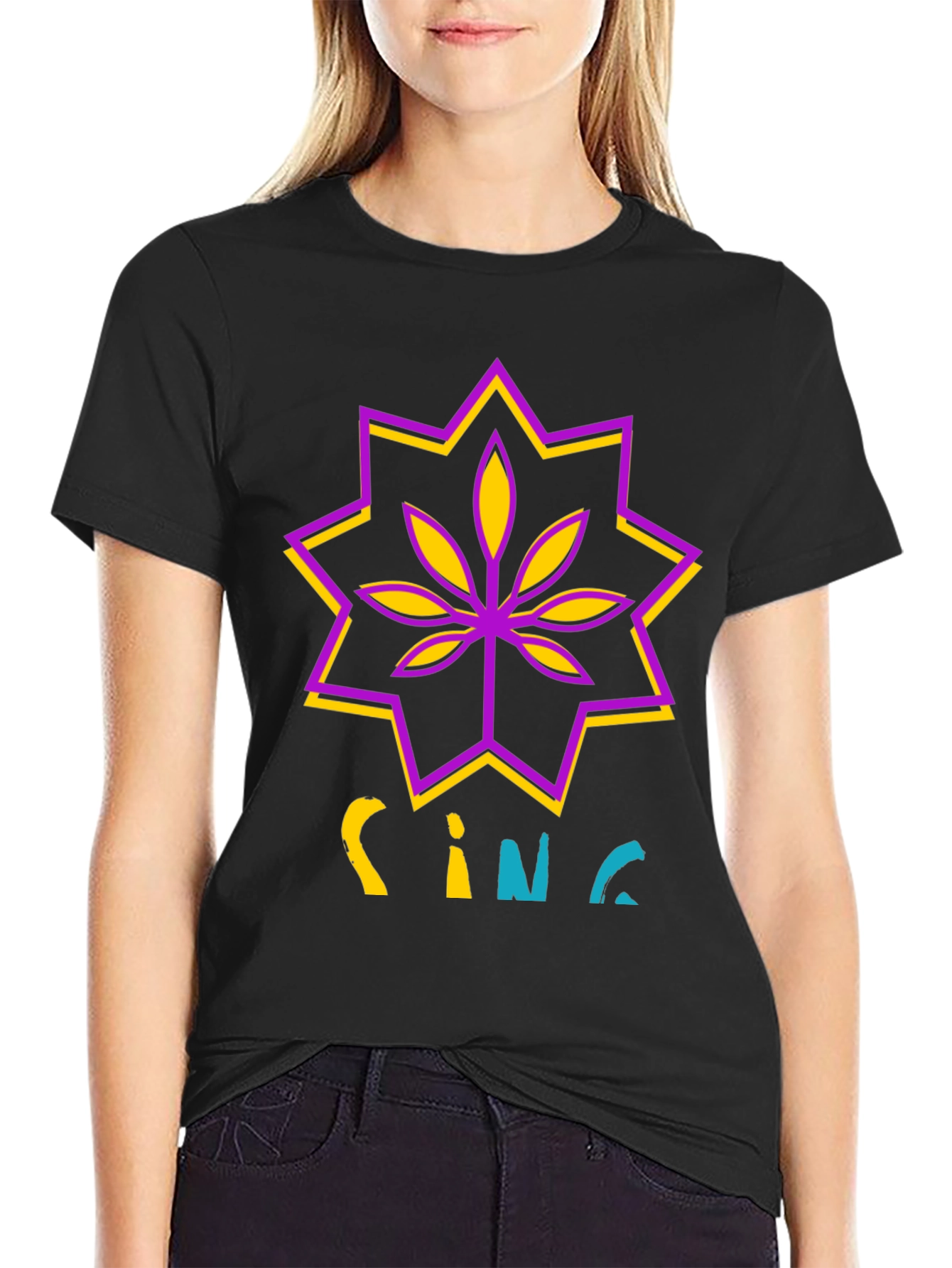 Stylish Black T-Shirt with Cannabis-Inspired Graphic Print