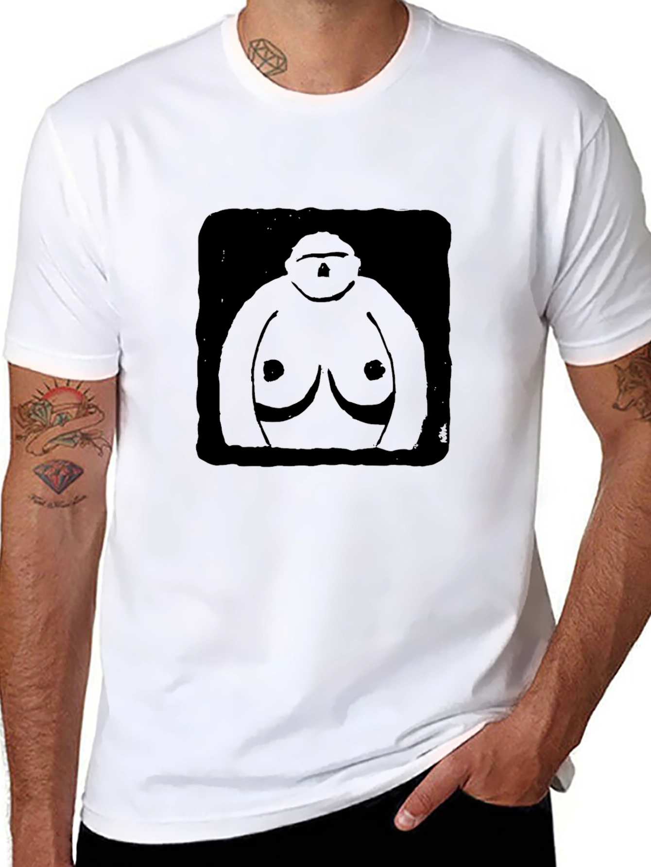 Black Graphic T-Shirt - Abstract Figure Design