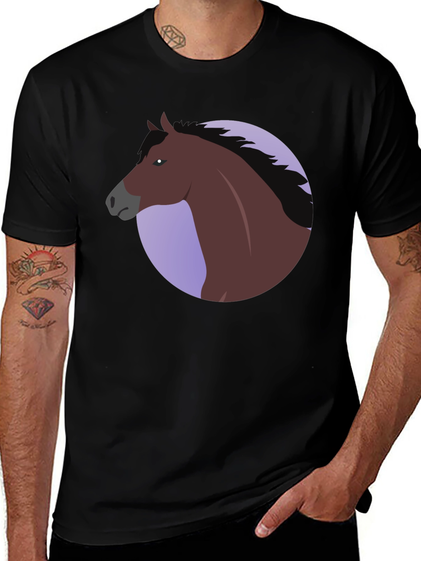 Horse Graphic T-Shirt - Black Cotton Blend