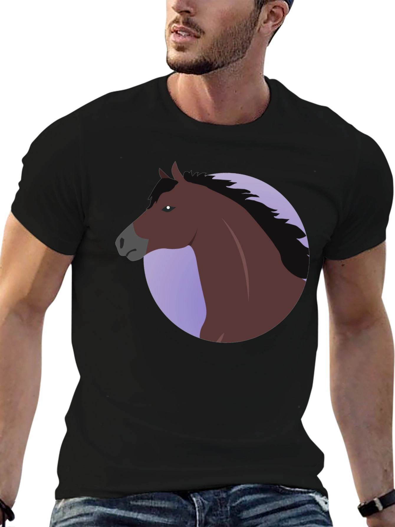Horse Graphic T-Shirt - Black Cotton Blend