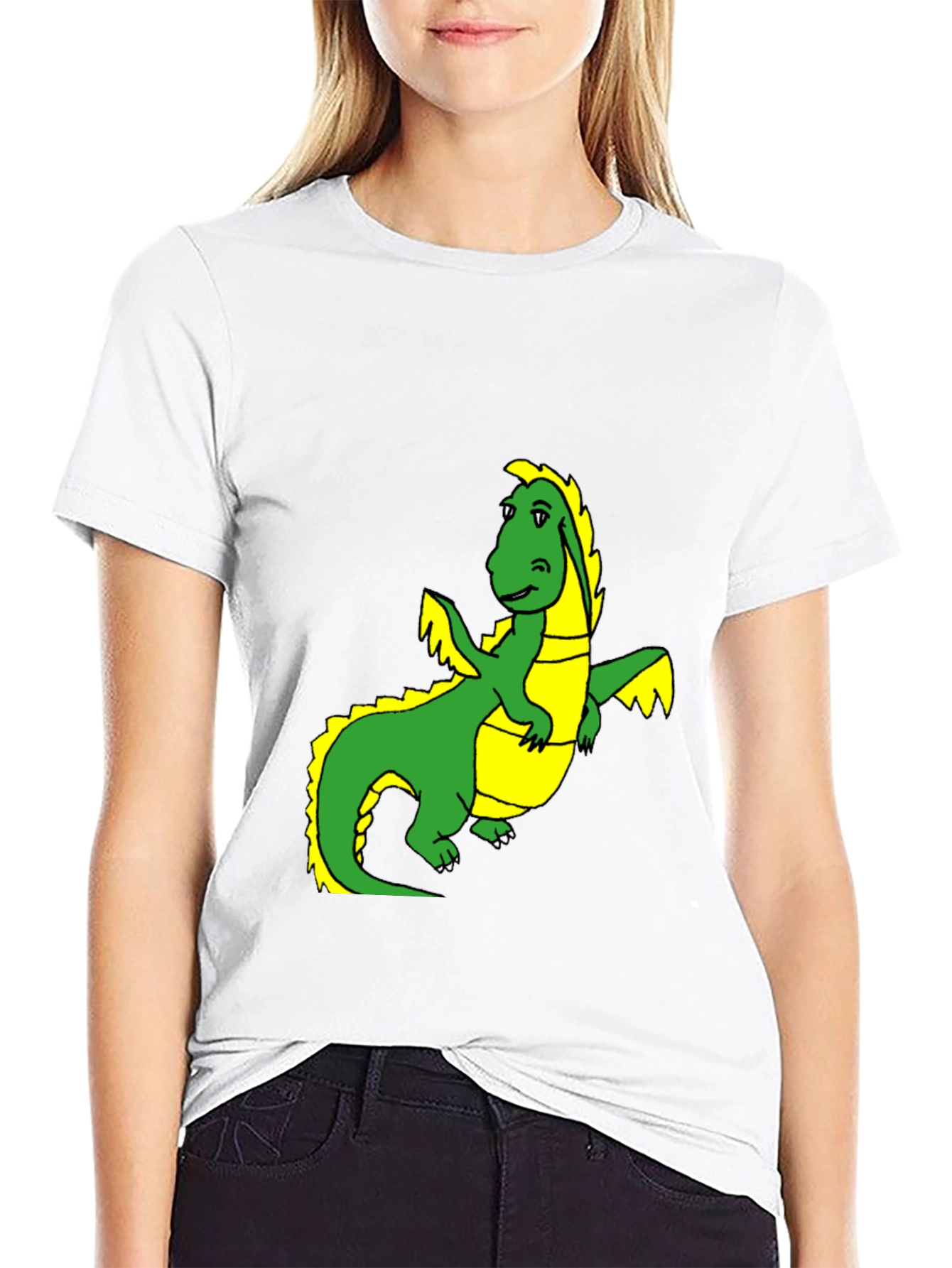 Black T-Shirt with Cartoon Dragon Graphic