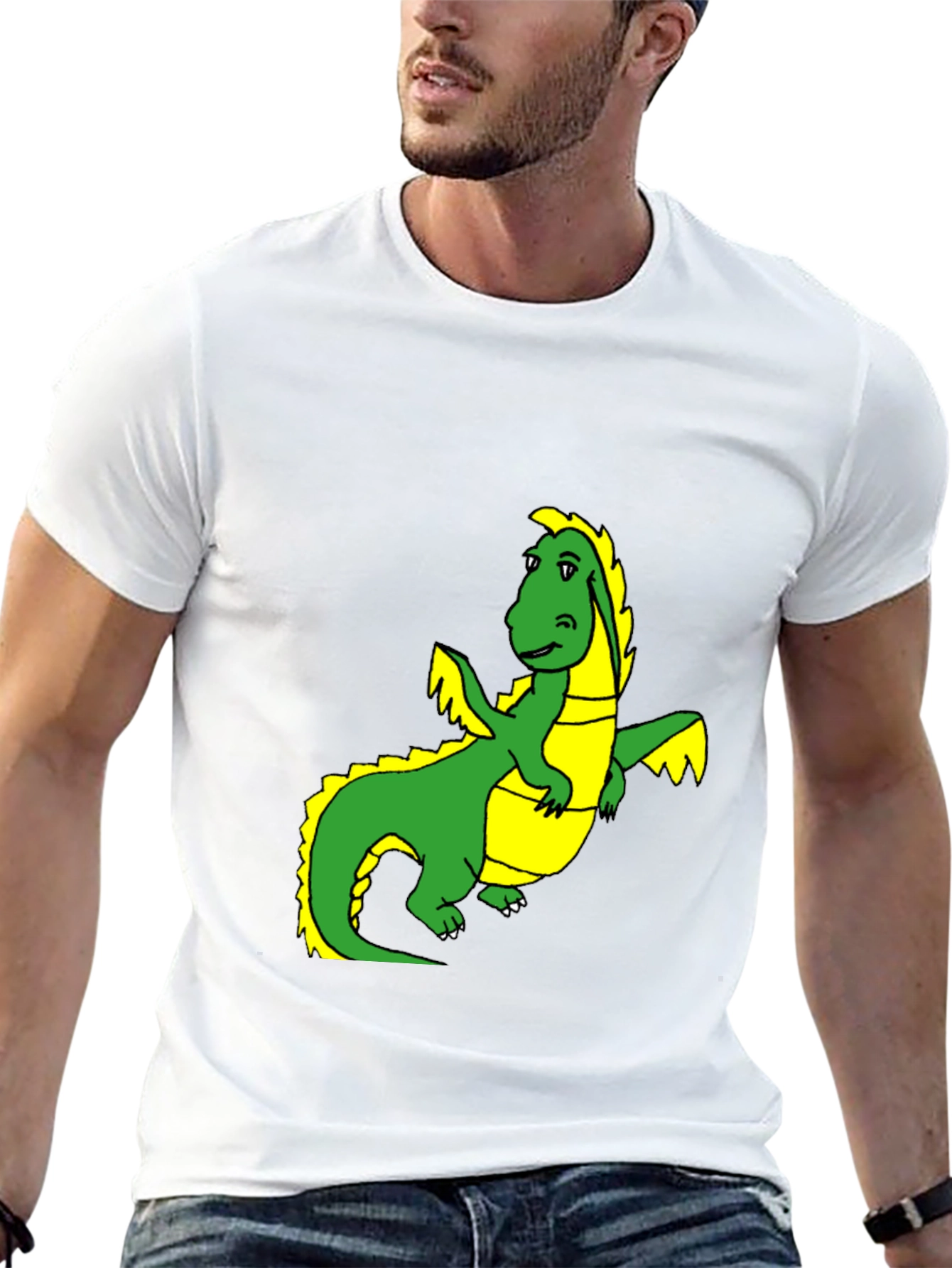 Black T-Shirt with Cartoon Dragon Graphic