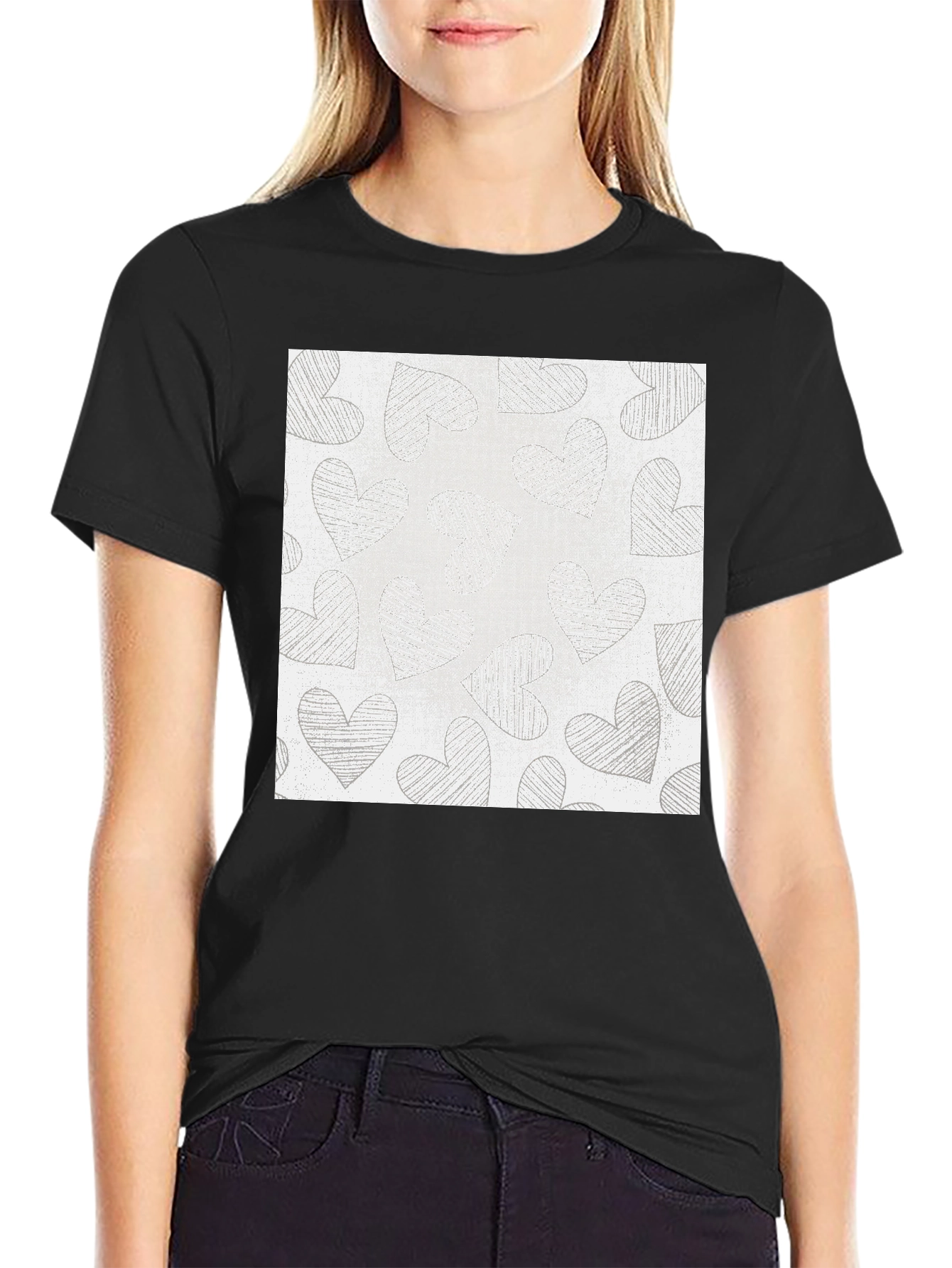 Heart Scribble Tee - Black Casual Comfort