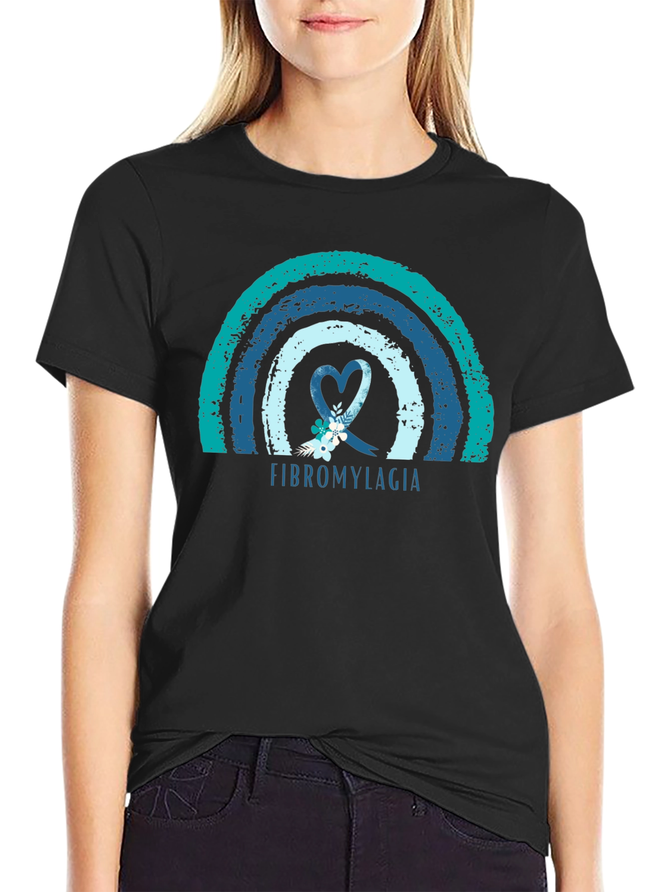 Fibromyalgia Awareness Ribbon T-Shirt - Black