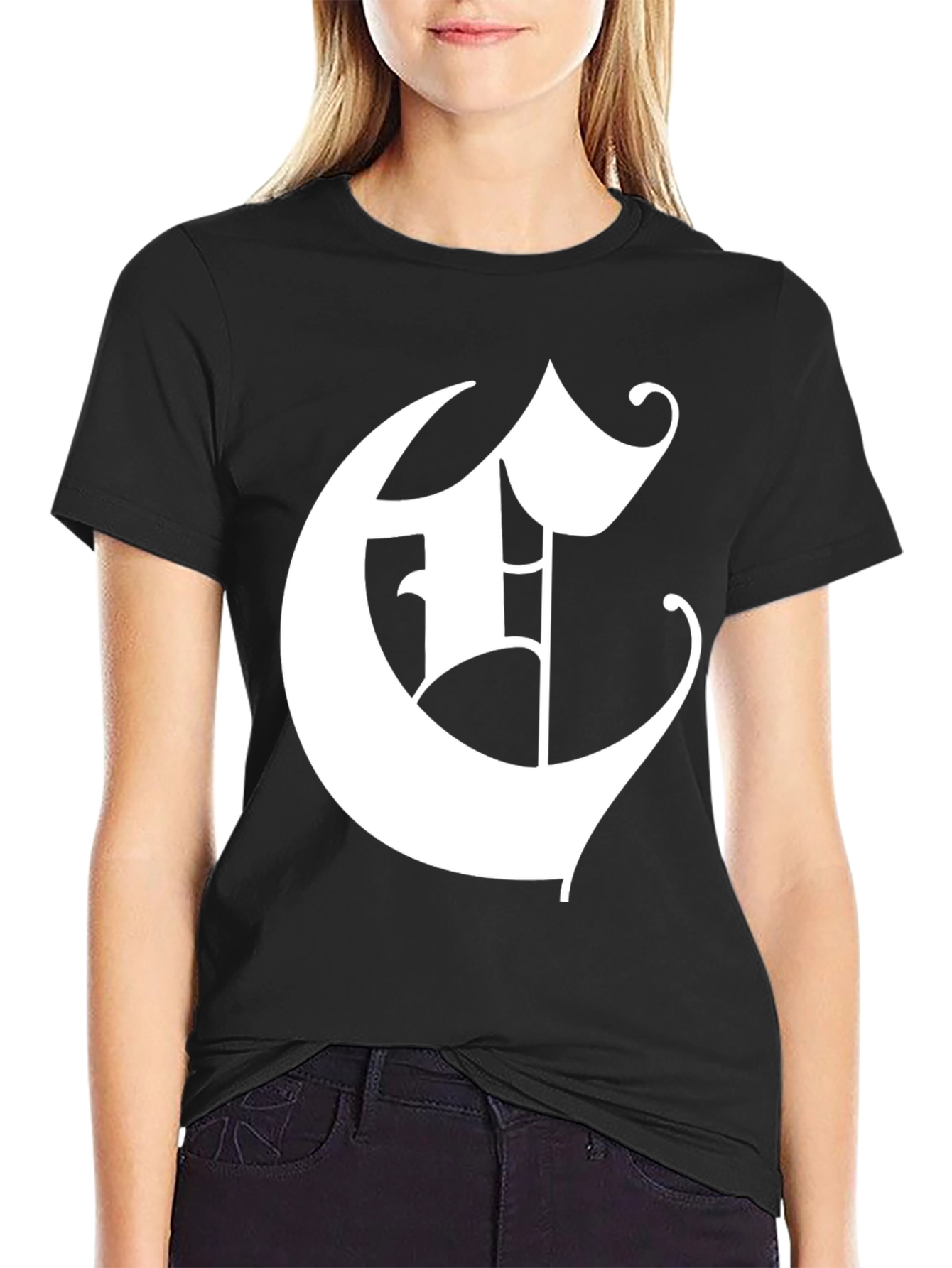 Bold Initial E Graphic Tee - Black Cotton Blend