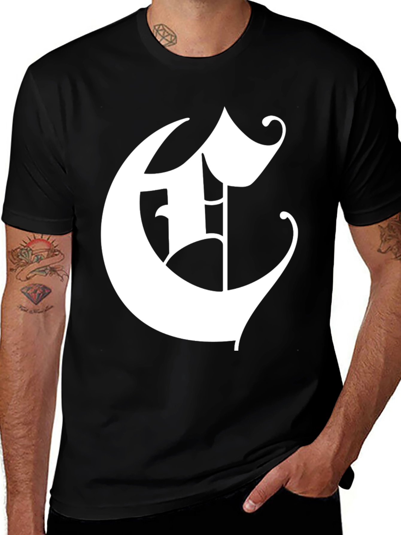 Bold Initial E Graphic Tee - Black Cotton Blend
