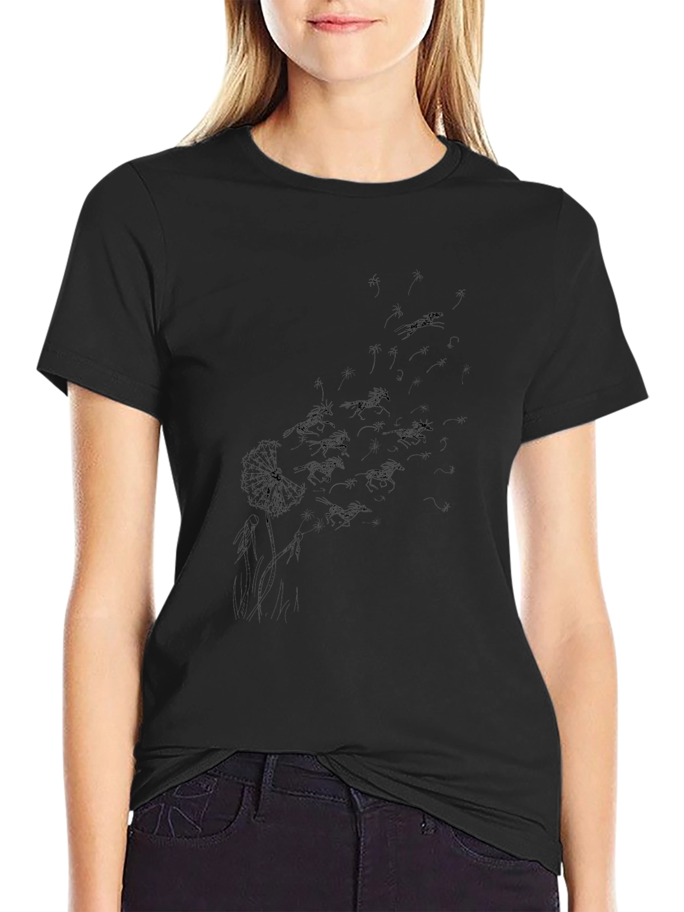 Black Dandelion Horse Print T-Shirt