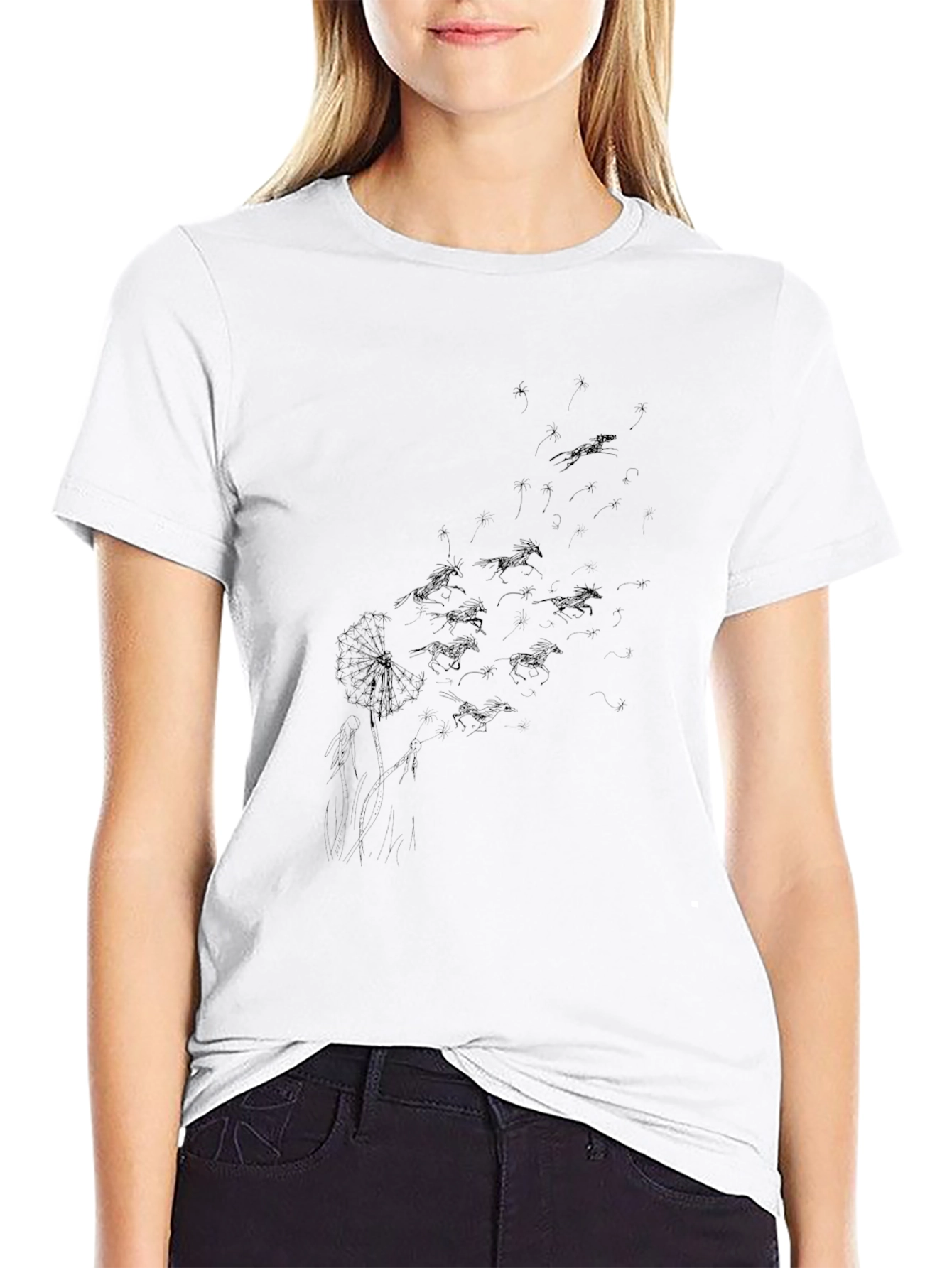 Black Dandelion Horse Print T-Shirt