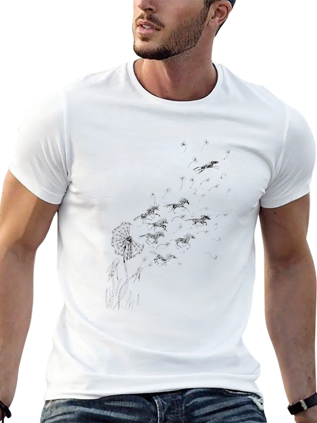 Black Dandelion Horse Print T-Shirt