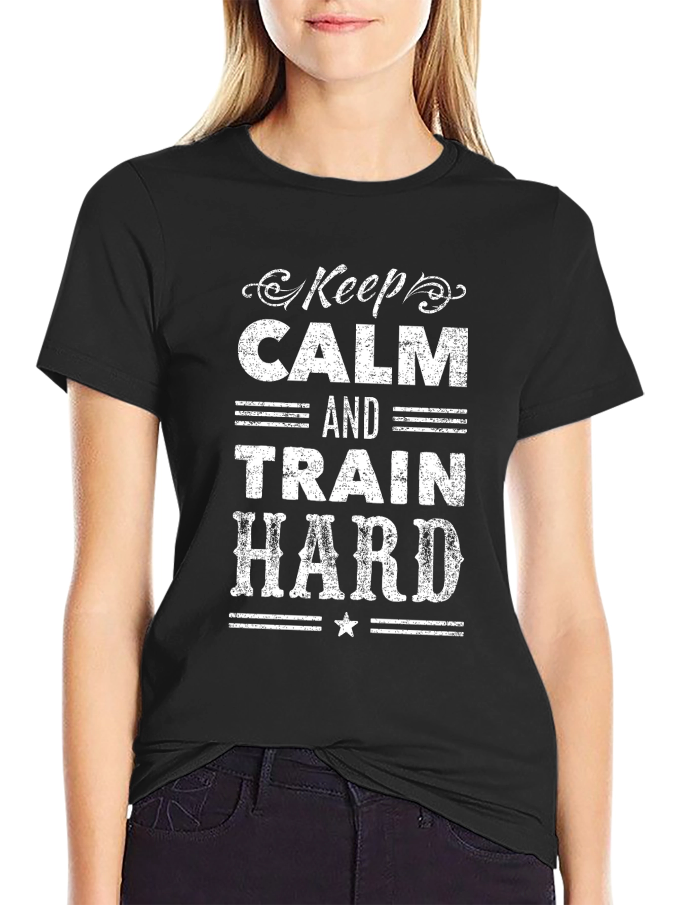 Keep Calm & Train Hard Black Graphic T-Shirt
