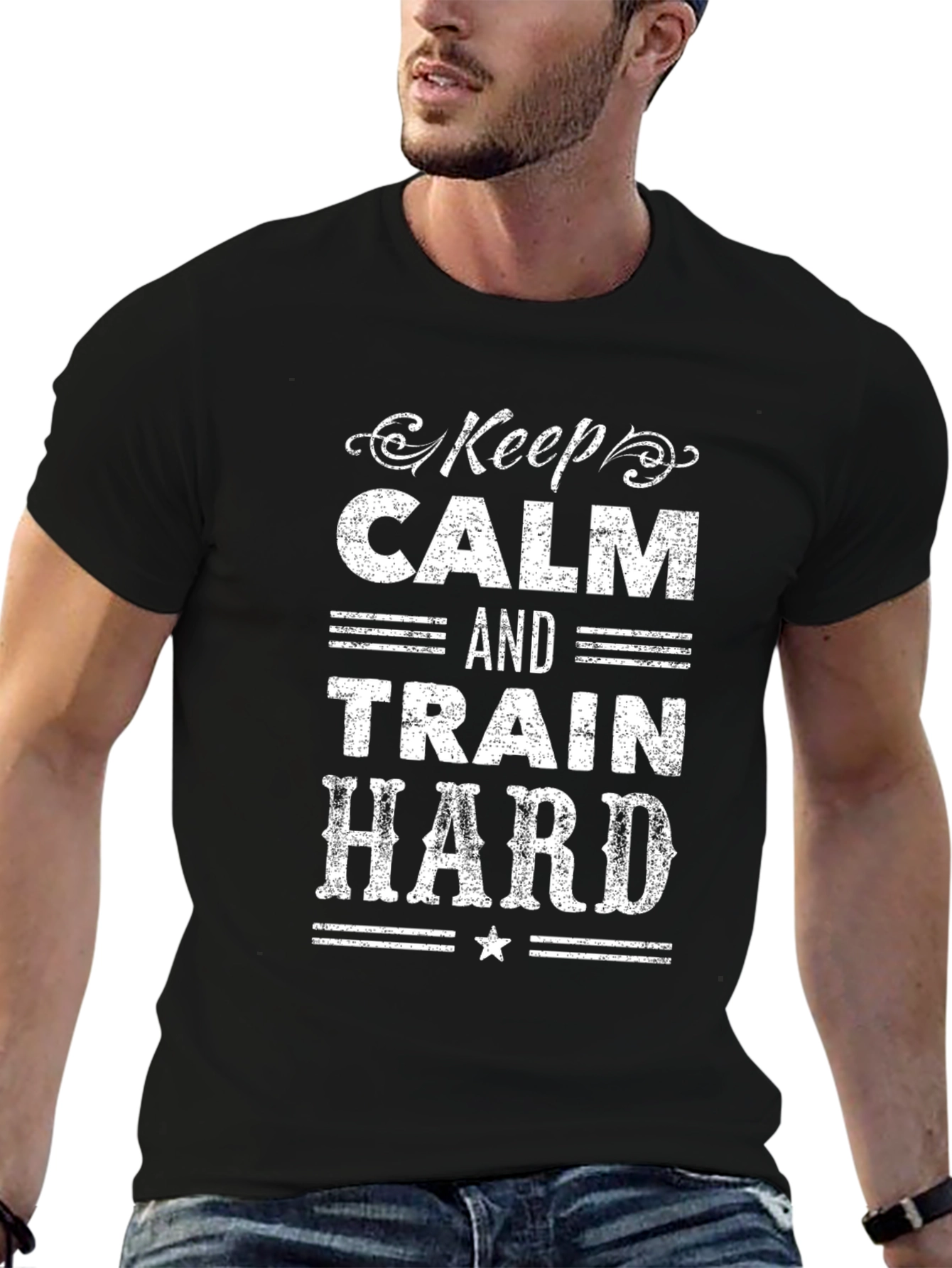 Keep Calm & Train Hard Black Graphic T-Shirt