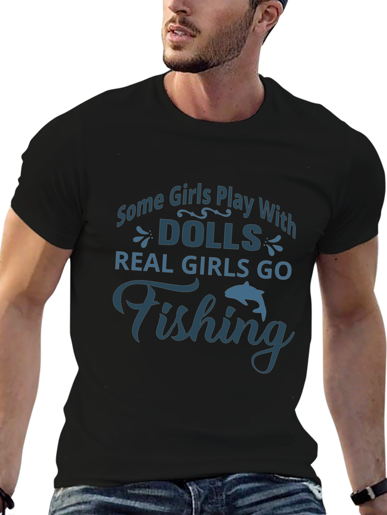 Fishing Girls Graphic Tee - Black Cotton T-Shirt