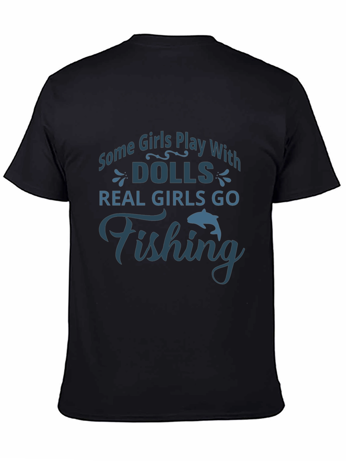 Fishing Girls Graphic Tee - Black Cotton T-Shirt