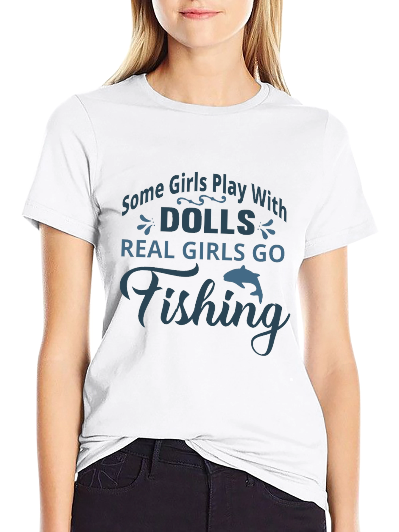 Fishing Girls Graphic Tee - Black Cotton T-Shirt