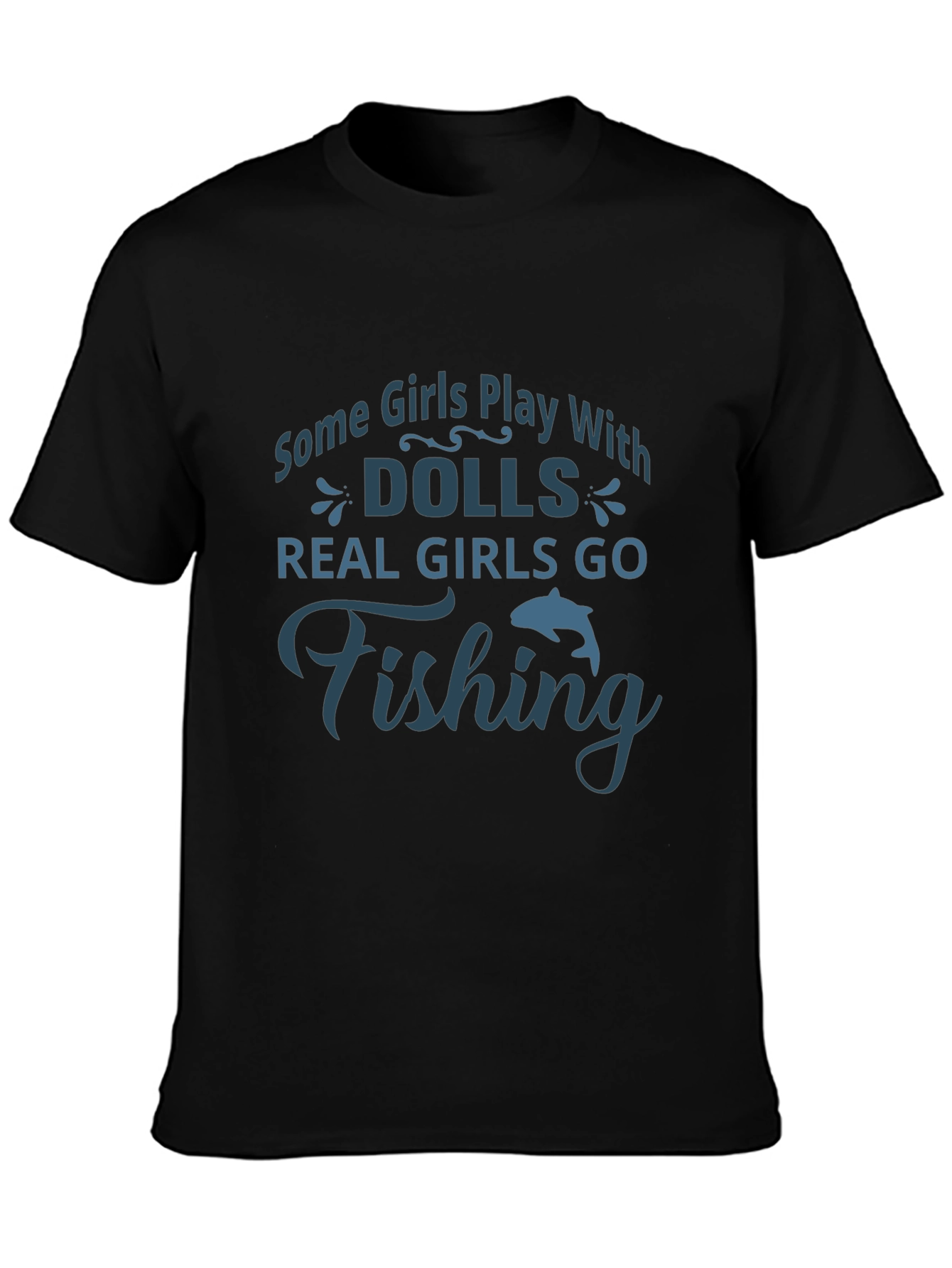 Fishing Girls Graphic Tee - Black Cotton T-Shirt